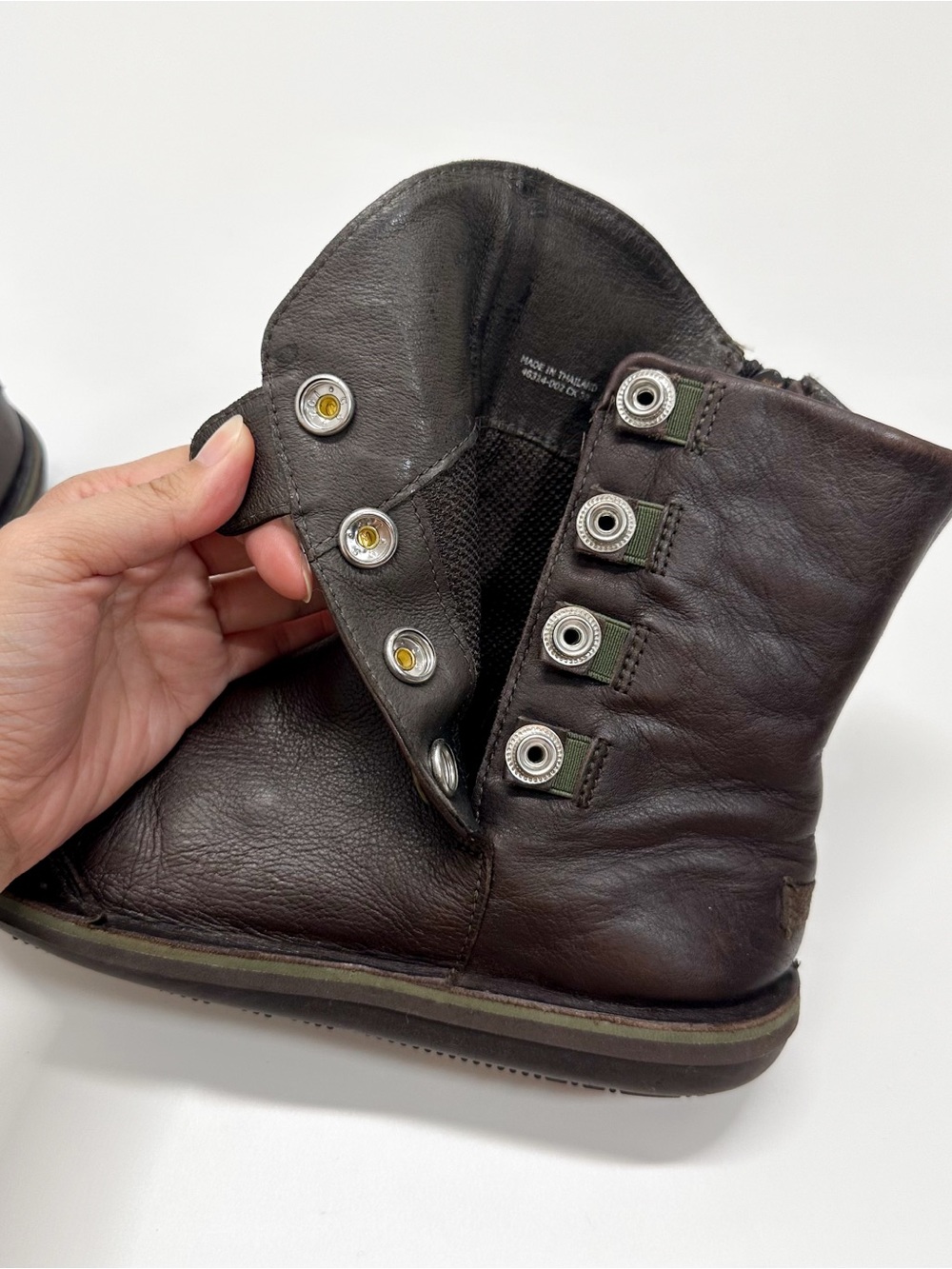Camper Beetle Leather Side Snap Ankle Boots in Dark Brown and Green - Picture 6 of 8